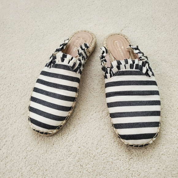 kate spade Shoes - Kate Spade Laila Black/Cream Ruffle Espadrilles Mules Shoes sz8.5